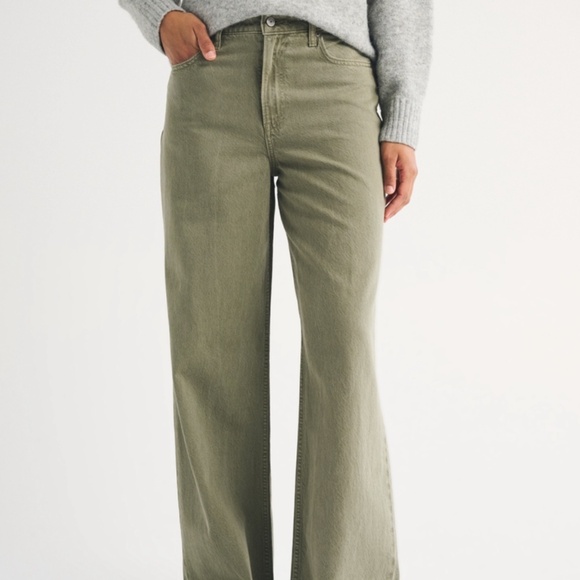 Abercrombie & Fitch Denim - Abercrombie curve love high rise wide leg olive jeans